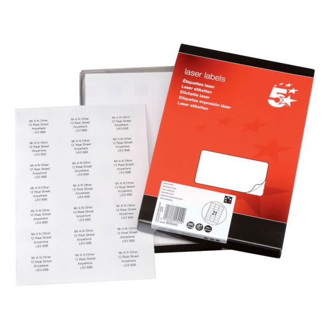 5 Star Office Multipurpose Labels Laser Copier Inkjet 63.5x38.1mm White (Pack of 5250) image 2
