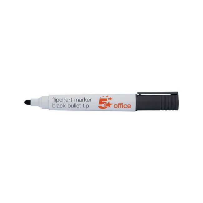 5 Star Office Flipchart Marker Bullet Tip Water-based 2mm Line Black (Pack of 12) image 1
