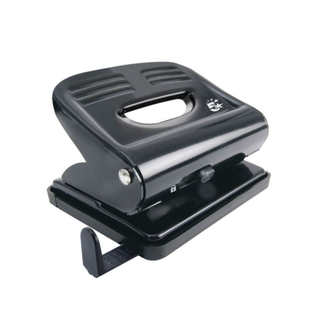 5 Star Office Punch 2Hole Plastic Base Metal Handle Capacity 20x 80gsm Black image 1
