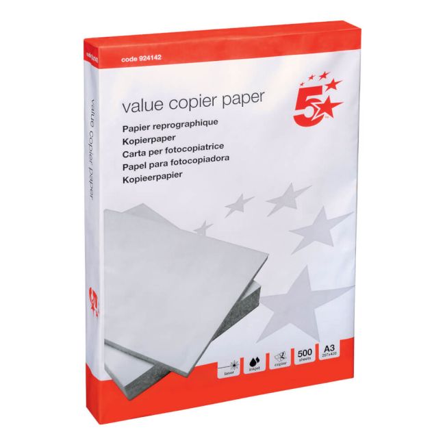 5 Star Copier Paper Ecolabel Multifunctional Ream-Wrapped 80gsm A3 White (Pack of 500) image 1