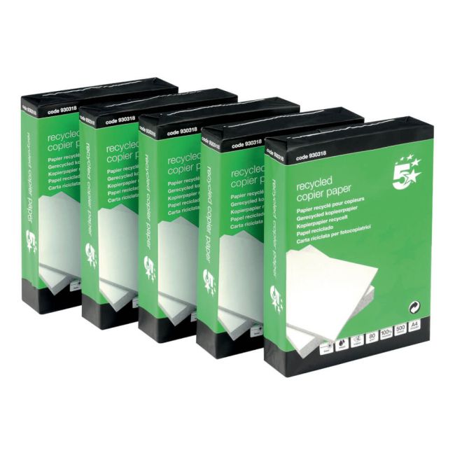 5 Star Eco Copier Paper Recycled 80gsm A4 White Ream-Wrapped (Pack of 5) image 2