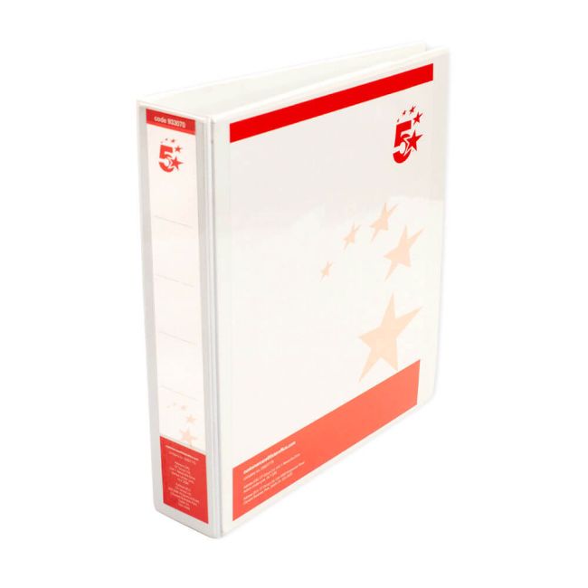 5 Star Office A4 Presentation Ring Binder Polypropylene 38mm 2D-Ring White (Pack of 10) image 1