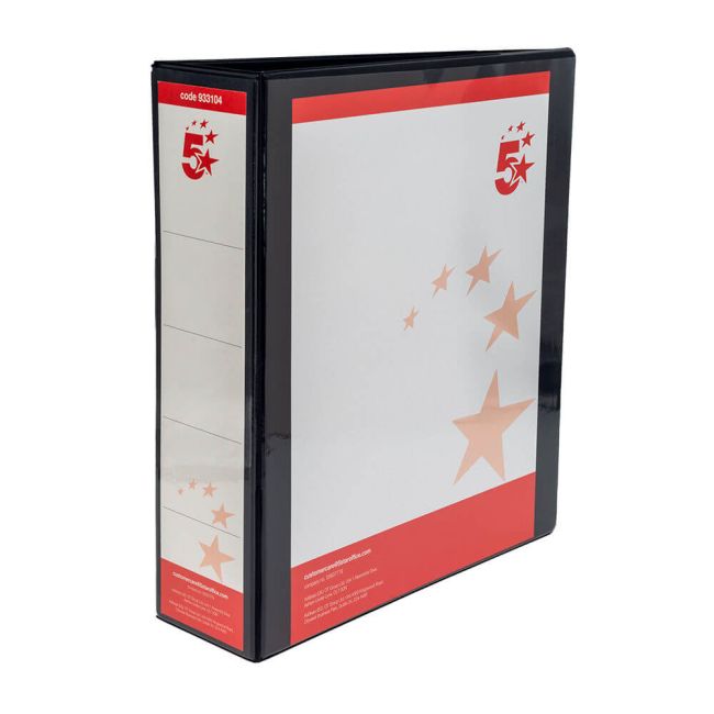 5 Star Office A4 Presentation Ring Binder Polypropylene 65mm 4D-Ring Black (Pack of 10) image 1