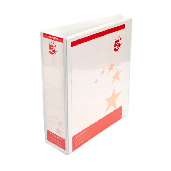 5 Star Office A4 Presentation Ring Binder Polypropylene 65mm 4D-Ring White (Pack of 10) image 1