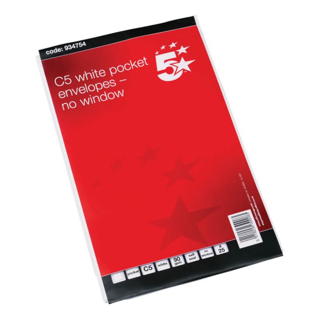 5 Star Office Envelopes C5 Self Seal - 934754 | Printer Base