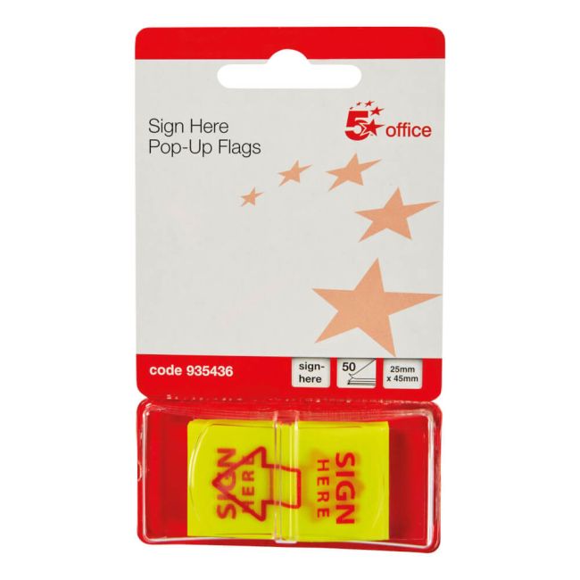 5 Star Office Sign Here Index Flags Tab With Red Arrow 46x25mm (Pack of 500) image 1