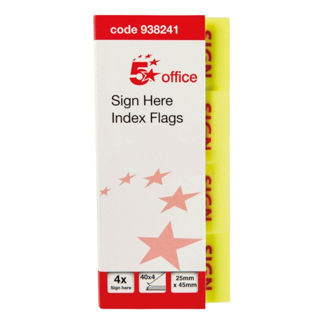 5 Star Office Sign Here Index Flags Tab Red Arrow 46x25mm (Pack of 5) image 1