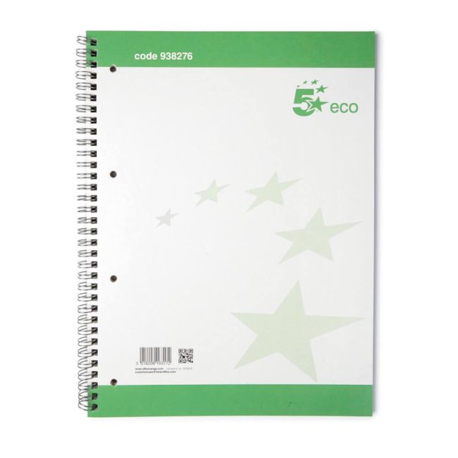 5 Star Spiral Pad Ruled Recycled Margin Perforated 4 Holes 100pp A4+ Green/White (Pack of 10) image 1
