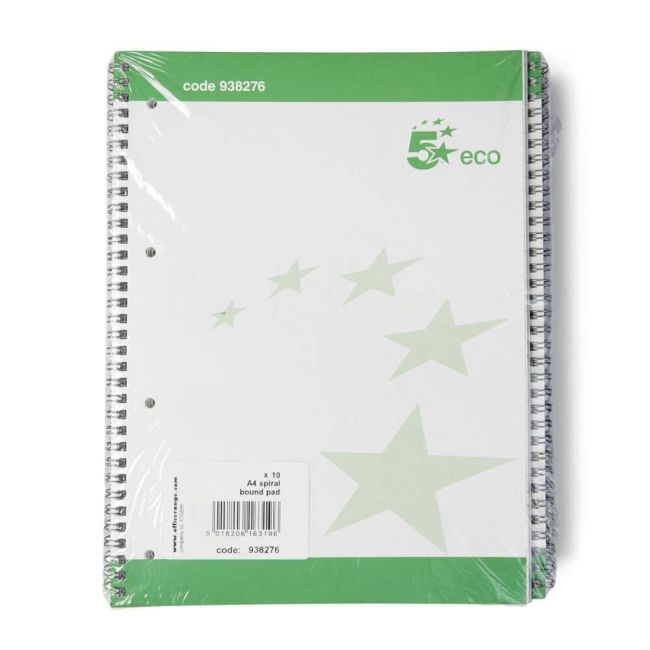 5 Star Spiral Pad Ruled Recycled Margin Perforated 4 Holes 100pp A4+ Green/White (Pack of 10) image 2