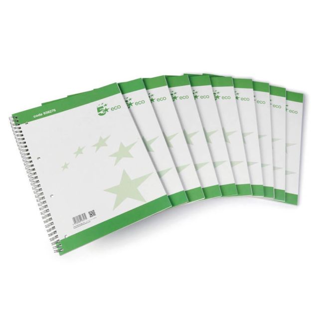 5 Star Spiral Pad Ruled Recycled Margin Perforated 4 Holes 100pp A4+ Green/White (Pack of 10) image 4