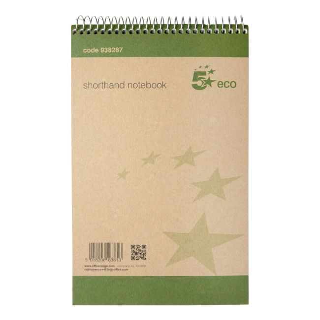 5 Star Shorthand Pad Wirebound 70gsm Ruled 160pp 127x200mm Green/Buff (Pack of 10) image 1