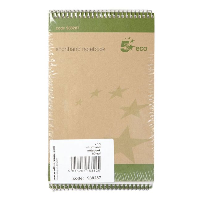5 Star Shorthand Pad Wirebound 70gsm Ruled 160pp 127x200mm Green/Buff (Pack of 10) image 6