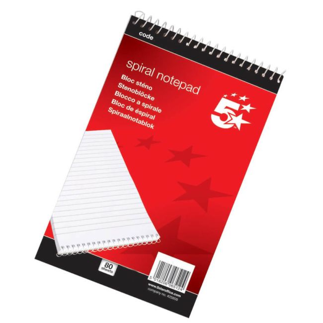 5 Star Office Shorthand Pad Wirebound 60gsm Ruled 200pp A5 Red image 1