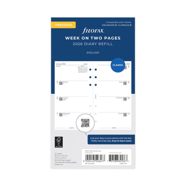 Filofax Refill Personal Week To View 2026 26-68421 image 4