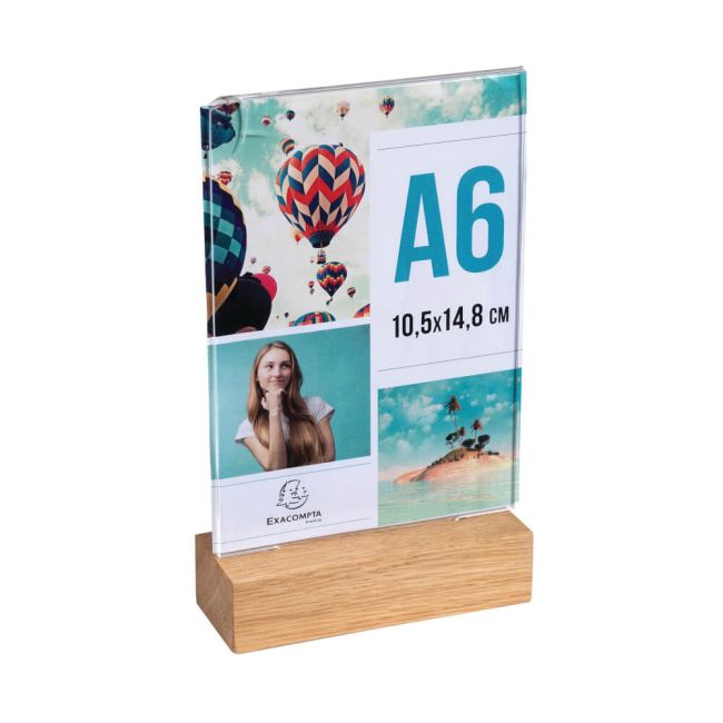 Exacompta Portrait Stand Up Sign Holder A6 with Wood Base 86258D image 4