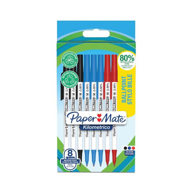 PaperMate Kilometrico Ballpoint Pen Medium 1.0mm Assorted (Pack of 8) 2187680 image 1