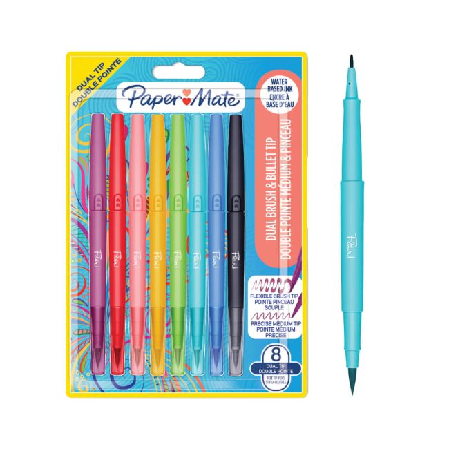 Paper Mate Flair Dual Felt Tip Brush + Medium Tip Assorted (Pack of 8) 2199386 image 2
