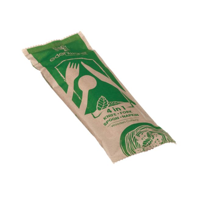 Go-Pak 4-in-1 Wooden Cutlery Meal Set (Pack of 500) G02012 image 1