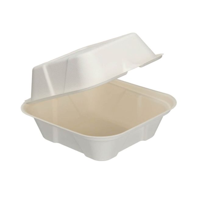 Go-Pak Bagasse Burger Box Square 6 Inch White (Pack of 500) D06001 image 1