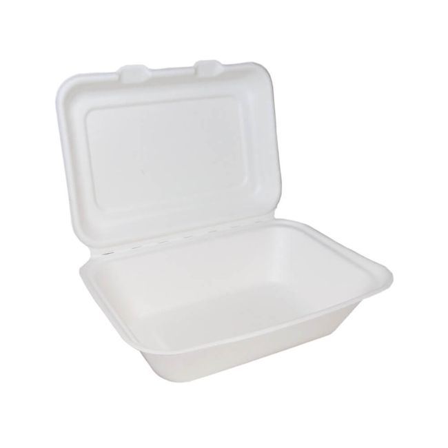Go-Pak Bagasse Clamshell Meal Box Regular 7x5 Inch White (Pack of 500) D06002 image 1