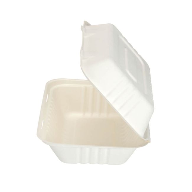 Go-Pak Bagasse Clamshell Meal Box Large 9x6 Inch White (Pack of 250) D06003 image 2
