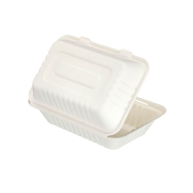 Go-Pak Bagasse Clamshell Meal Box Large 9x6 Inch White (Pack of 250) D06003 image 3