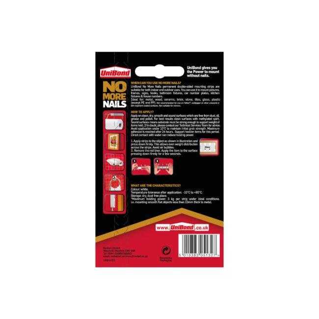 No More Nails Permanent Adhesive Strip 20x40mm Red Pack of 10 1507605 image 2