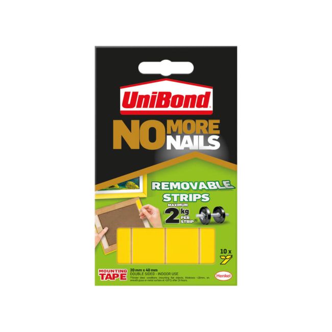 No More Nails Removable Adhesive Strips 20x40mm Ylw Pack of 10 781739 image 1