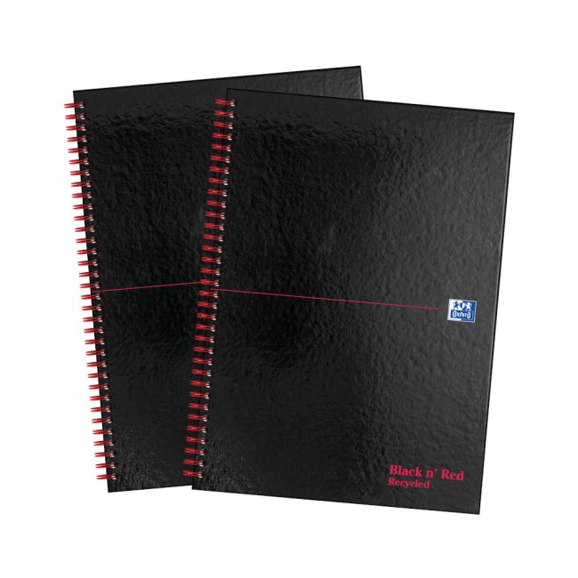 BlackNRed Hardback Wirebound Recycled Notebook A4 (Pack of 2) 400194990 image 2