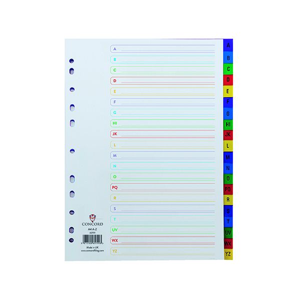 Concord M/Col Plastic Index A4 A-Z image