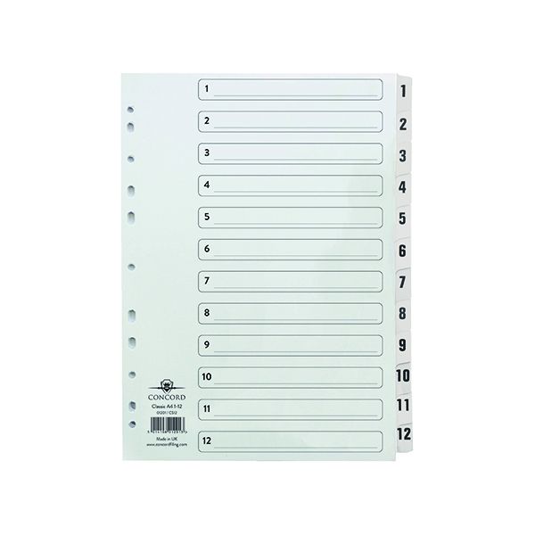 Concord Index A4 1 To 12 Clear image