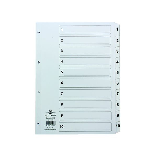 Concord Classic Index 1 10 A4 White Board Clear Mylar Tabs 00901 CS9 Printer Base