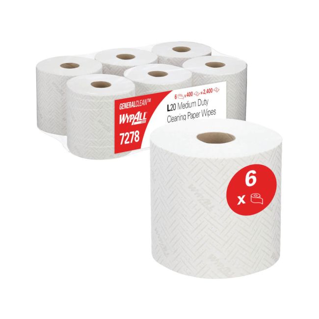 WypAll L20 7278 Paper Wipers 2-Ply Roll White (Pack of 6) 7278 image 1