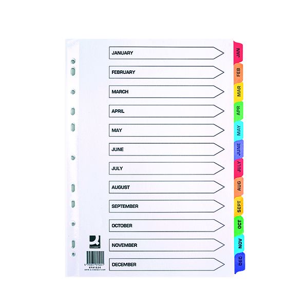 Q Card Dividers A4 Jan-Dec White image