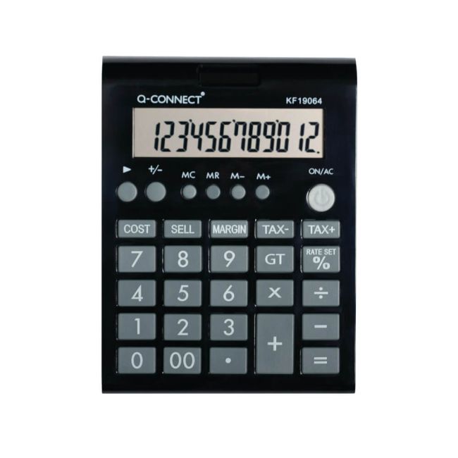Q-Connect 12 Digit Business Table Top Calculator Medium Black KF19064 image 1