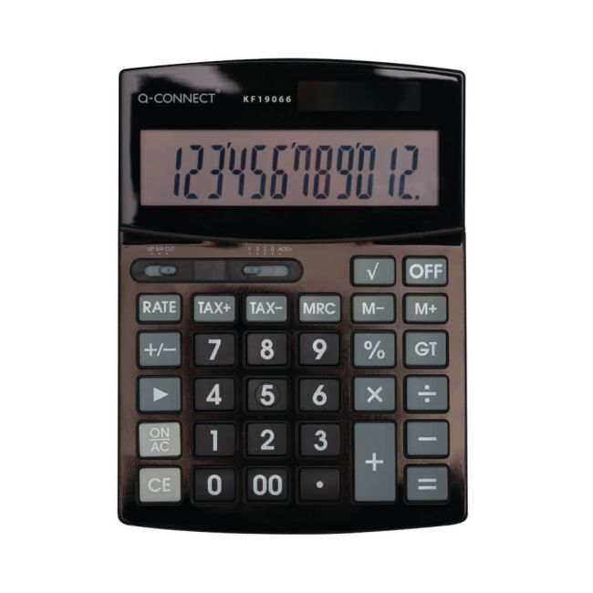 Q-Connect 12 Digit Business Table Top Calculator Large Black KF19066 image 1