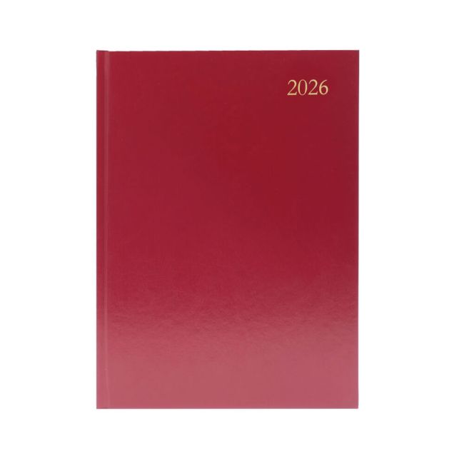 5 Star Desk Diary Day Per Page A5 Burgundy 2026 KFA51BG26 image 1