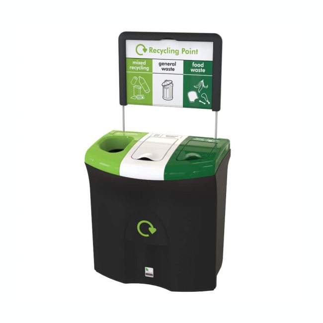 Meridian Recycling Bin Triple Mixed Recycling General/Food Waste 87L Black/Lime Grn/RSJ Grn 81893 image 1