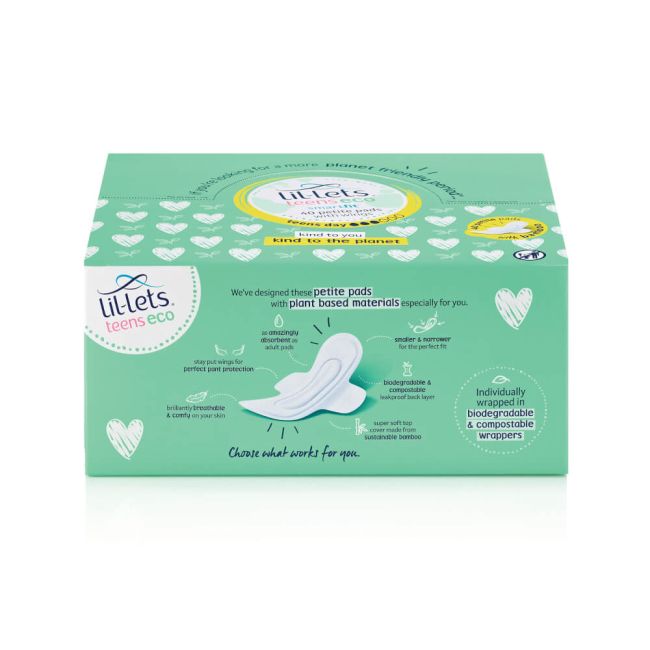 Lil-Lets Teens Eco Sanitary Pads Wrapped with Wings (Pack of 40) 94TECODY40 image 2
