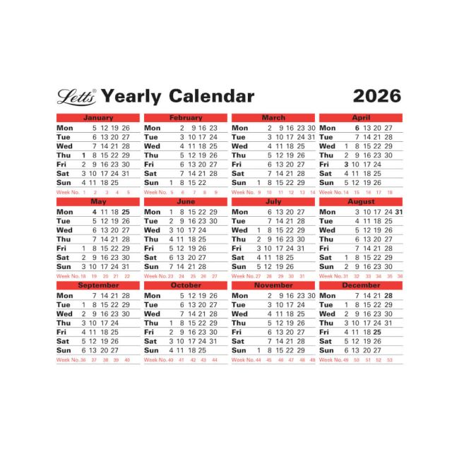 Letts Yearly Calendar 2026 26-TYC image 1