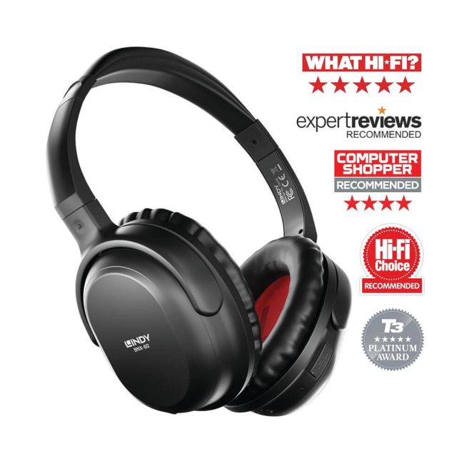 Lindy BNX-60 Wireless Active Noise Cancelling Headphones Matt Black 73136 image 1
