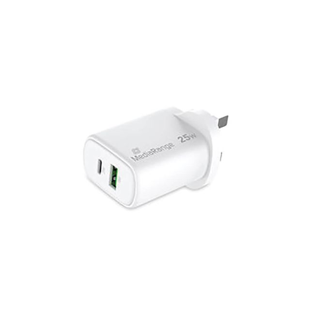 MediaRange GaN Fast Charging Adapter UK Plug 1xUSB-C and 1xUSB-A 25W White MRMA112-UK image 4