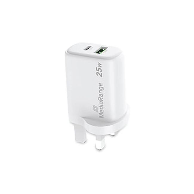 MediaRange GaN Fast Charging Adapter UK Plug 1xUSB-C and 1xUSB-A 25W White MRMA112-UK image 5