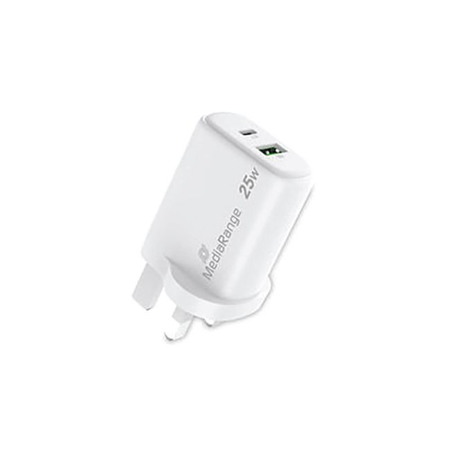MediaRange GaN Fast Charging Adapter UK Plug 1xUSB-C and 1xUSB-A 25W White MRMA112-UK image 6
