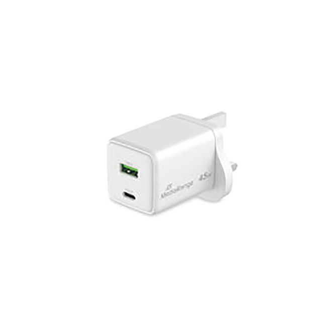 MediaRange GaN Fast Charging Adapter UK Plug 1xUSB-C and 1xUSB-A 45W White MRMA113-UK image 2