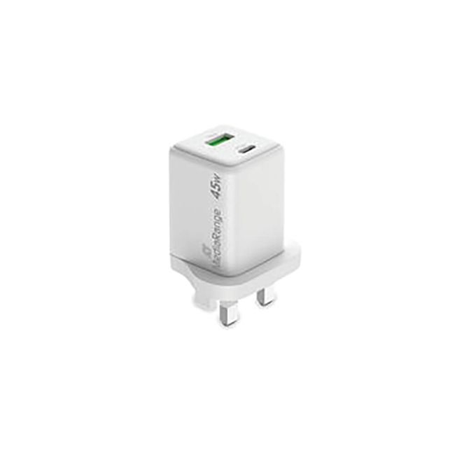 MediaRange GaN Fast Charging Adapter UK Plug 1xUSB-C and 1xUSB-A 45W White MRMA113-UK image 4