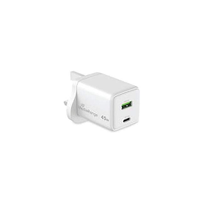 MediaRange GaN Fast Charging Adapter UK Plug 1xUSB-C and 1xUSB-A 45W White MRMA113-UK image 5