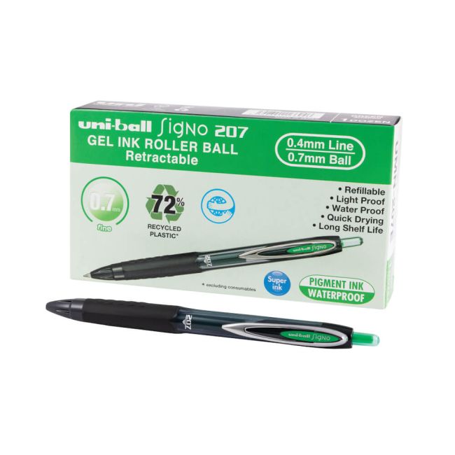 Uni-Ball Signo 207 Rollerball Gel Pen Green (Pack of 12) 308692000 image 1