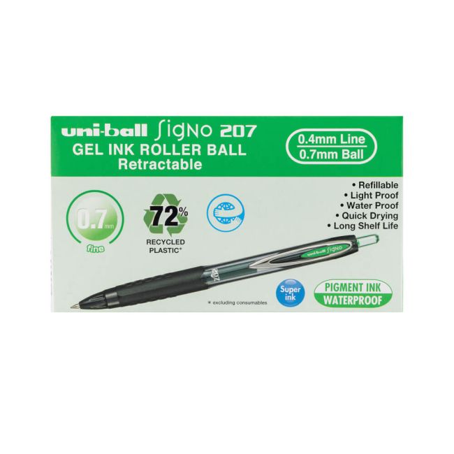 Uni-Ball Signo 207 Rollerball Gel Pen Green (Pack of 12) 308692000 image 2