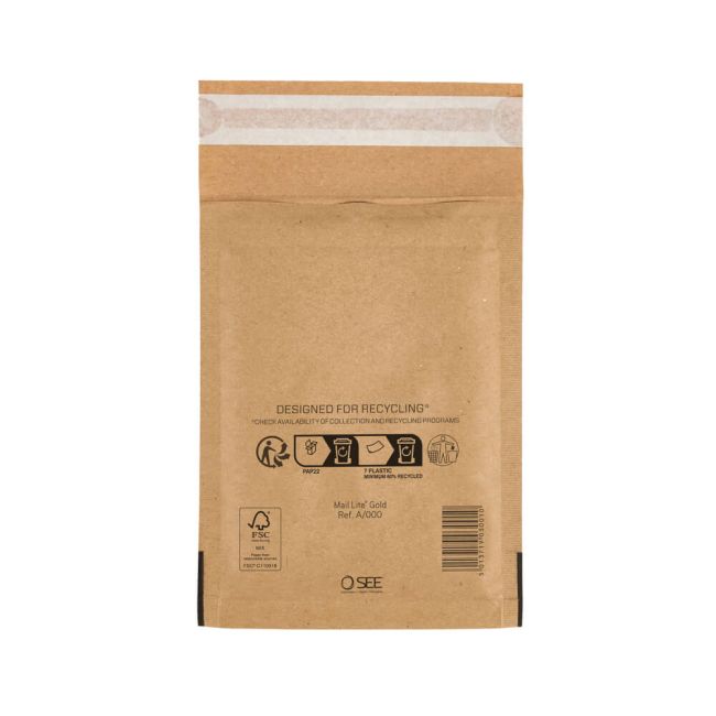 Sealed Air Bubble Lined Postal Bag Gold A000 110x160mm (Pack of 100) 103027400 image 1